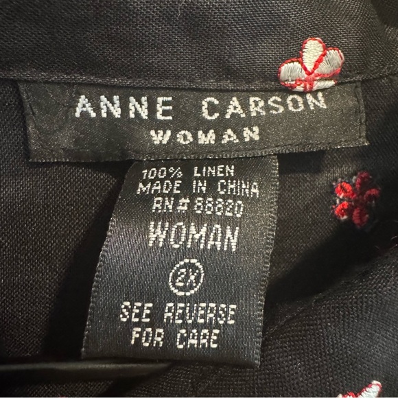 Anne Carson Button Up Shirt Long Sleeve Embroidered Floral Linen Cottagecore 2X - Picture 3 of 4